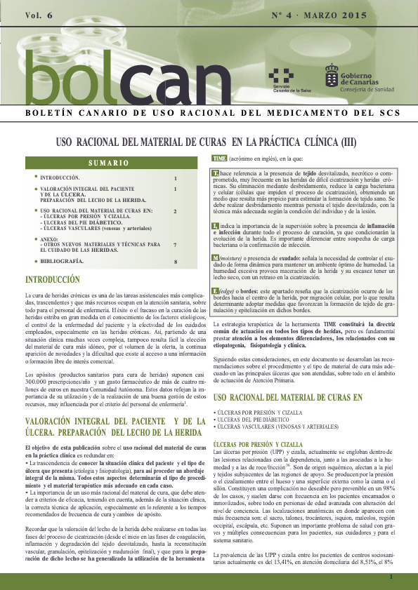 BOLETÍN CANARIO DE USO RACIONAL DEL MEDICAMENTO DEL SCS. USO RACIONAL DEL MATERIAL DE CURAS (III)