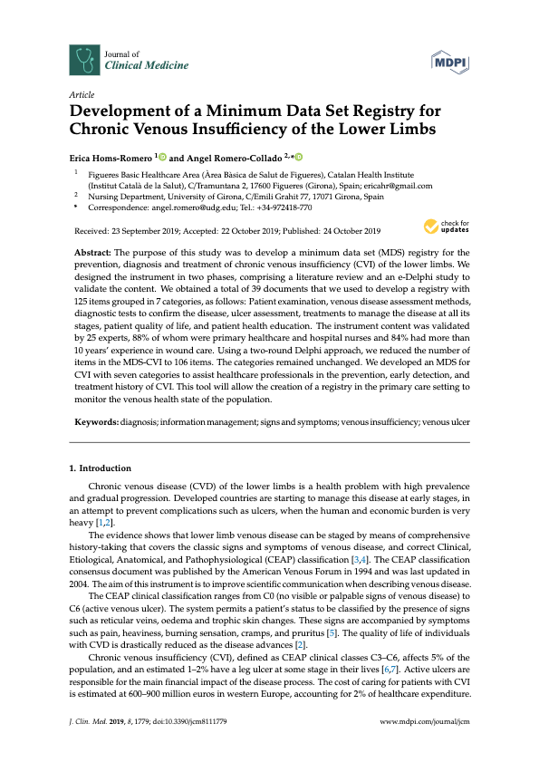 Desarrollo de un registro mínimo de conjuntos de datos para la insuficiencia venosa crónica de las extremidades inferiores